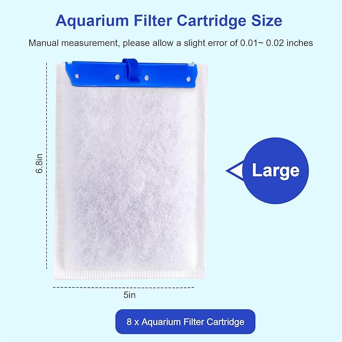 Aquarium Filter Cartridges Large Compatible with Tetra Whisper Bio-Bag, Fish Tank Carbon Filter Cartridge for Whisper 20i/40i IQ20/30/45/60 PF20/30/40/60 Power Filters - 8 Pack