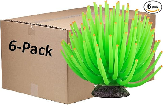 GloFish Anemone Ornament, Detailed Aquarium Ornament, Large Green, Creates A Glowing Effect (Pack of 6)