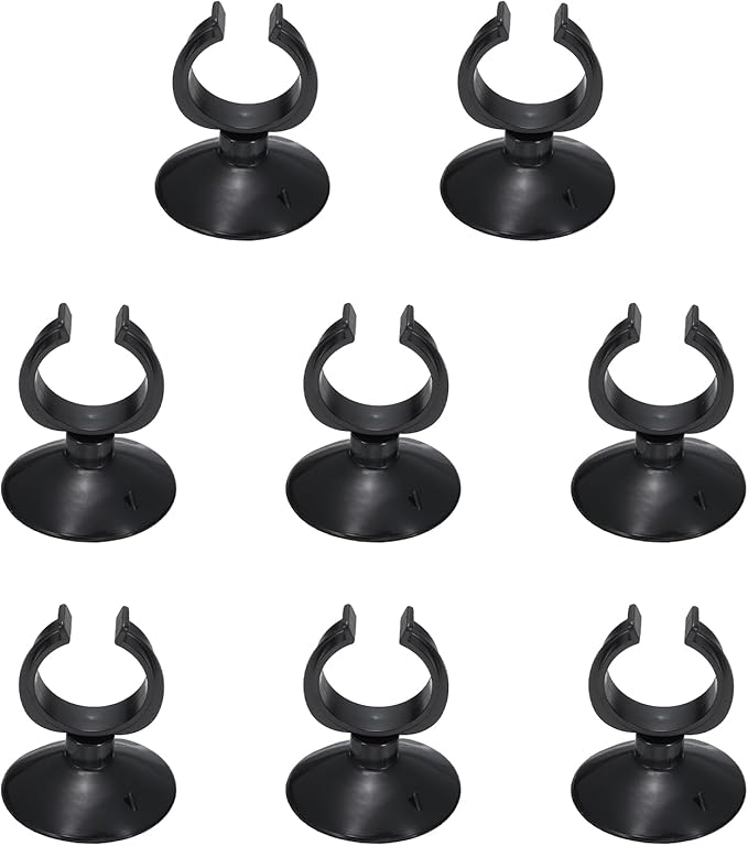 Aquarium Suction Cups, Fish Tank Suction Cups Clips Airline Tube Holders Clamps (Plastic, 8Pcs, Black) for 1.1" Fish Tank Airline Tubing Binding Moss Shrimp Nest, 28x45MM