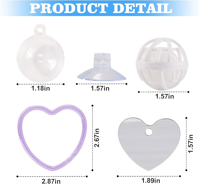 Betta Fish Toys, 2 PCS Heart Fish Exercise Ring and Nitrifying Balls Set, Heart Betta Mirror Toy Set, Feeding Ring with Suction Cup, Fishing Tank Accessories for Gifts (Purple)