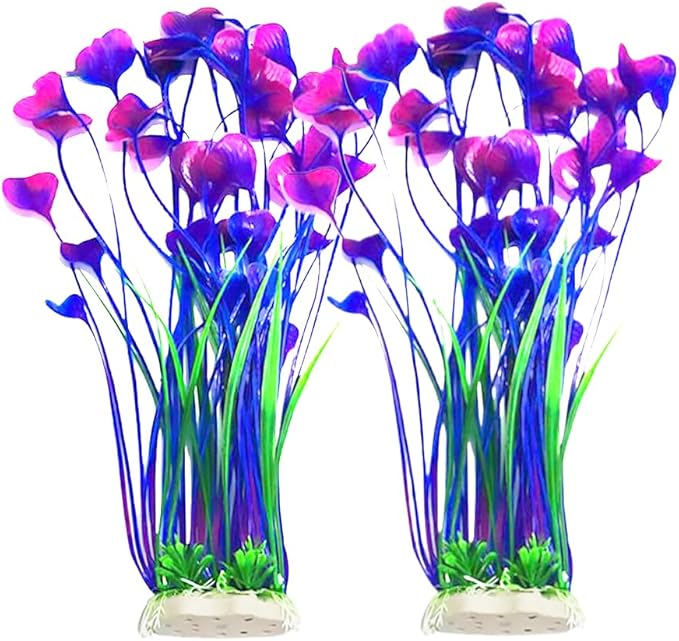 DSkoiph Artificial Plants Decoration Ornament for Fish Tank Aquarium Plastic Plants Tall 16 inch 2 Pack (Purple), PHCD761-4