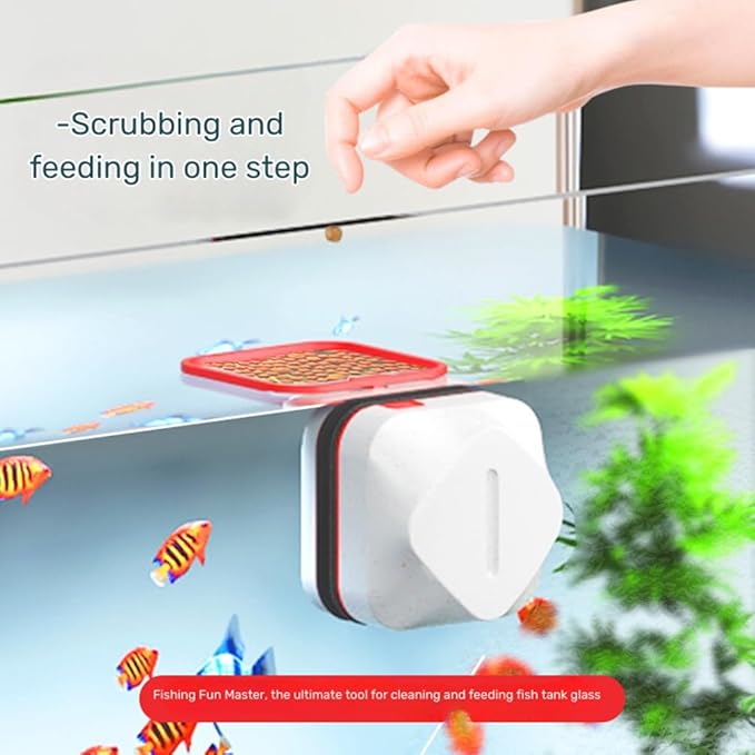 Magnetic Fish Tank 2-in-1 Clean Brush & Feeding Ring Eco Care Kit Aquarium Dirt Remover for Small Glass