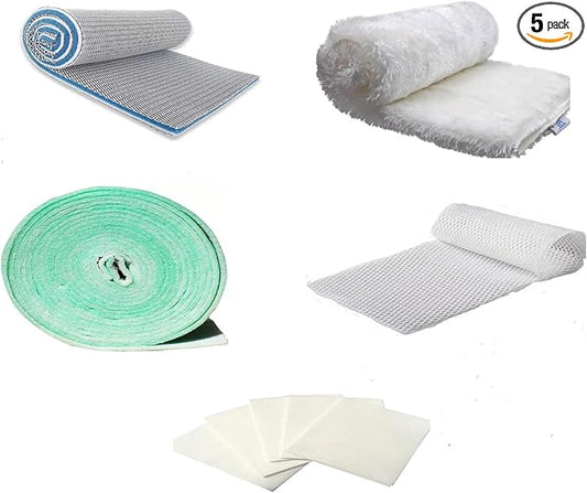5-in-Aquarium Filter Floss Rolls-5 filter media types of different densities effectively filtering water-7.9×40in×2pcs and12×16in×2pcs- Bonded Filter Media Pad for Freshwater or Marine Aquariums Ponds