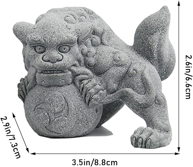 livelyfish Aquarium Fu Foo Dogs Statue Decorations A Pair of Asian Sandstone Lion Figures Sculpture for Fish Tanks Garden Bonsai Decor Gifts,E