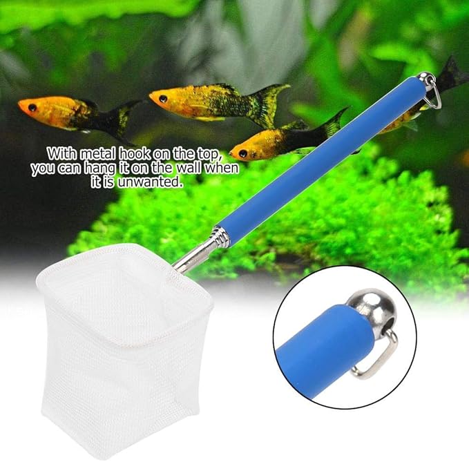Fdit Adjustable Mini Fishing Net Pole for Aquarium Shrimp 20-57.5cm Expandable (Blue)