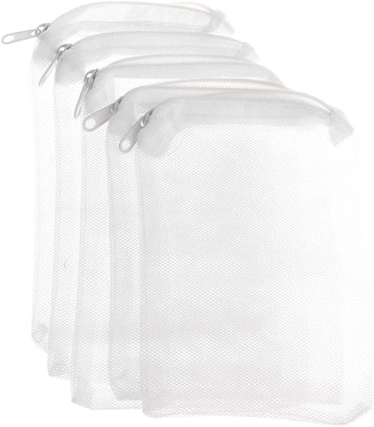 5 Packs Aquarium Filter Bags High Flow Biochemical Mesh Bag with Zipper Reusable Fish for Tank Filtration Bag Multi Size Aquarium Heater Light Thermometers Gravel Sand Decorations