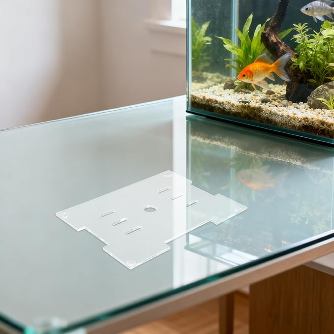 Clear Fish Tank Lid - 7.8x5.9Inch Acrylic Anti Jumping Aquarium Cover with Hole - Transparent Top Hood Grid Panel for Turtles Reptiles Shrimp Jump