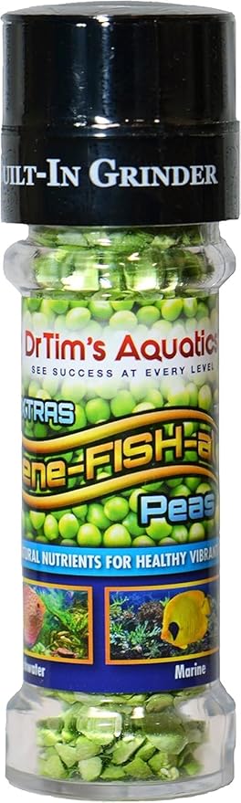 Dr. Tim’s Aquatics Bene-FISH-al Peas Grinder Fish Food Enhancement – Improves Fish Function, Development – Adds Extra Flavor, All Natural – For Freshwater, Marine Fish, Coral Aquaria – 0.52 Oz.
