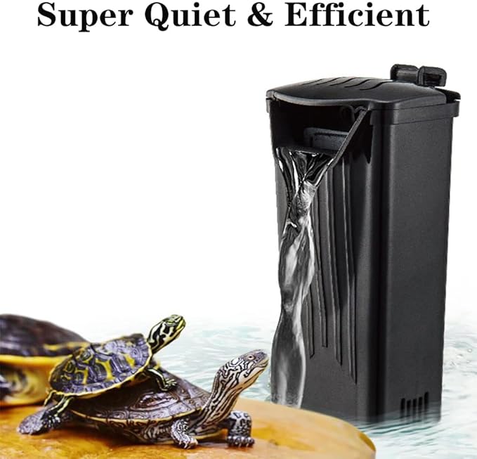 Aquarium Filter Fish Tank Filter for Turtle Tanks, Reptiles, Amphibians, Frog, Cichlids, Newt or Fish Tank Waterfall Flow Water Clean Pump (Black Filter)