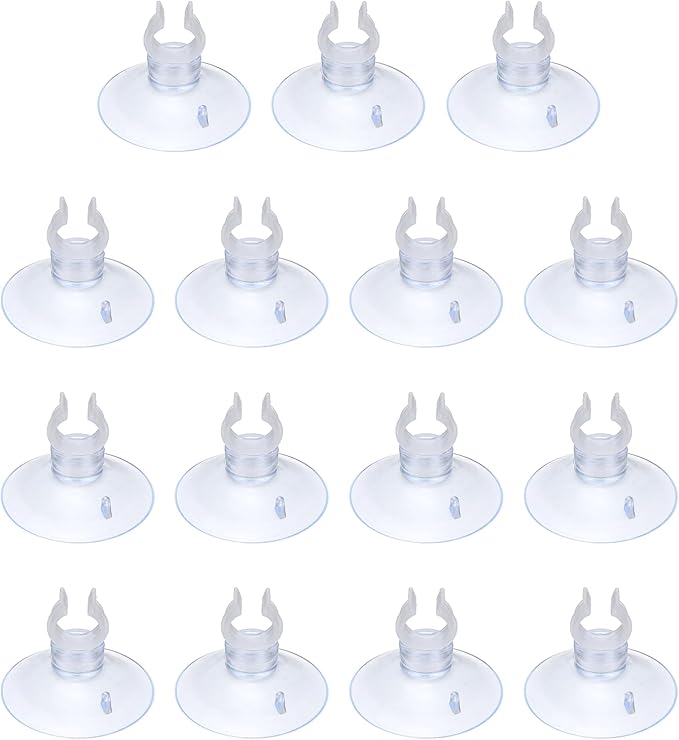 Aquarium Suction Cups, Fish Tank Suction Cups Clips Airline Tube Holders Clamps (Plastic, 15Pcs, Clear) for 0.4" Fish Tank Airline Tubing Binding Moss Shrimp Nest, 10x30MM