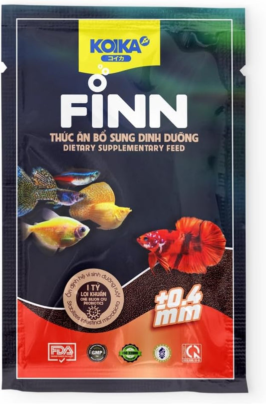 KOIKA FINN Probiotic Fish Food Pellets for Ornamental Fish, 43% Protein with Bacillus Probiotics, Supports Digestion and Immune Health for Daily Feeding (15g, Ornamental Fish - 0.4mm Pellets)