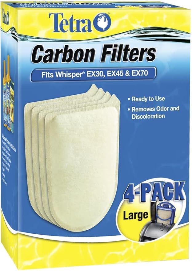 Tetra Whisper EX Carbon Large Round Filter Cartridges, 4 Count, Fits Tetra Whisper EX 30, 45, 70 Fish Tank Filters