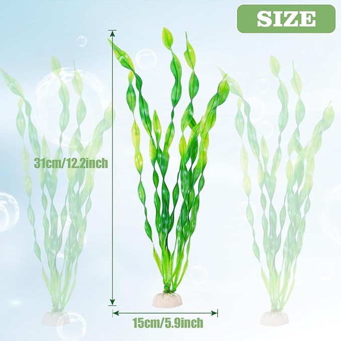 Ameliade 12 PCS Aquarium Artificial Seaweed Decorations 12 Inch Tall Plastic Plants Decor Large Fish Tank Accessories