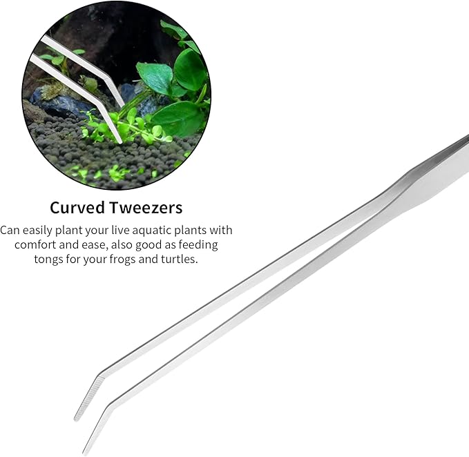 Ohtomber Aquascape Tools Aquarium Kit - 4PCS Terrarium Supplies Include Long Tweezers for Terrarium, Feeding Tongs, Aquarium Scissors, Algae Scraper for Fish Tank Cleaning Plant Trimming