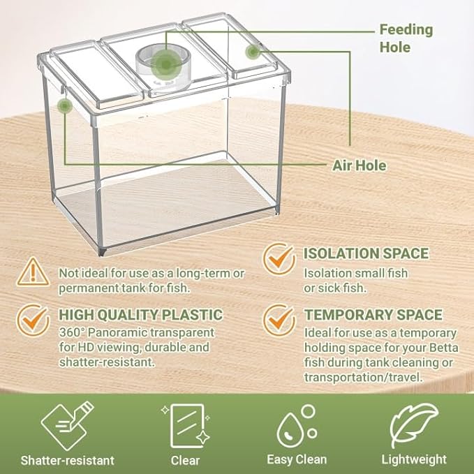 MoonOrange Mini Betta Fish Tank Kit with LED Light Base, Small Fish Bowl for Temporary Space, 0.2 Gallon Stackable Cube Tank with Betta Leaf for Small Fish, Insect, Shrimp, Crab, Spider (Kit-1)