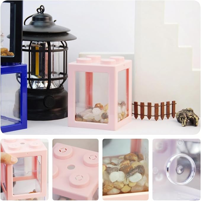 Mini Sea Monkey Tank, Small Shrimp Tank Stackable Mini Aquariums for Fairy Shrimp Eggs Moss Balls, 0.25 Gallon Temporary Betta Fish Tank Ant Feeding Case Mini Reptile Tank