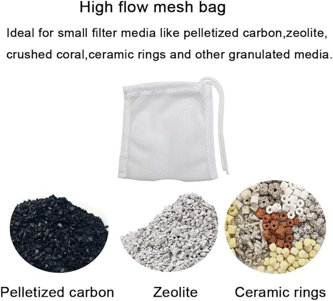 Fish Tank Small Sized Filter Bags, 6 Pack High Flow Bags 3 by 4 inches Aquarium Filter Media Mesh Bags with Nylon Drawstrings,White