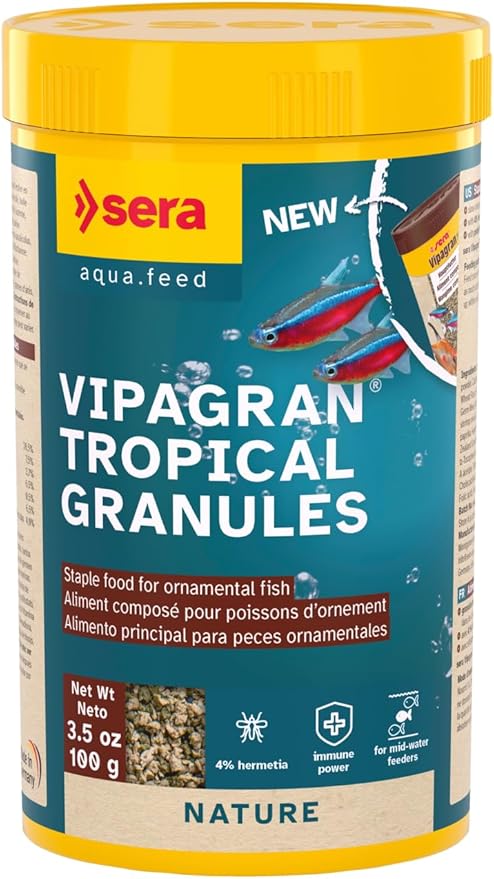 Sera Vipagran Granules 250 ml | Small Fish Food for Freshwater Fish | Fish Food Pellets for Middle Zone Feeders | Slowly Sinking Pond Fish Food | Soft Fish Pellets | Complete Feed Granules