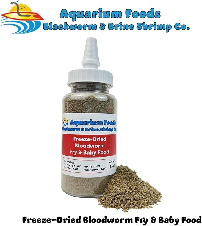 Freeze-Dried Bloodworm Powder & Particles for Tropical Fish Fry, Babies, Guppies, Tetras, Bettas, Nano Fish…1.5oz Squeeze Bottle