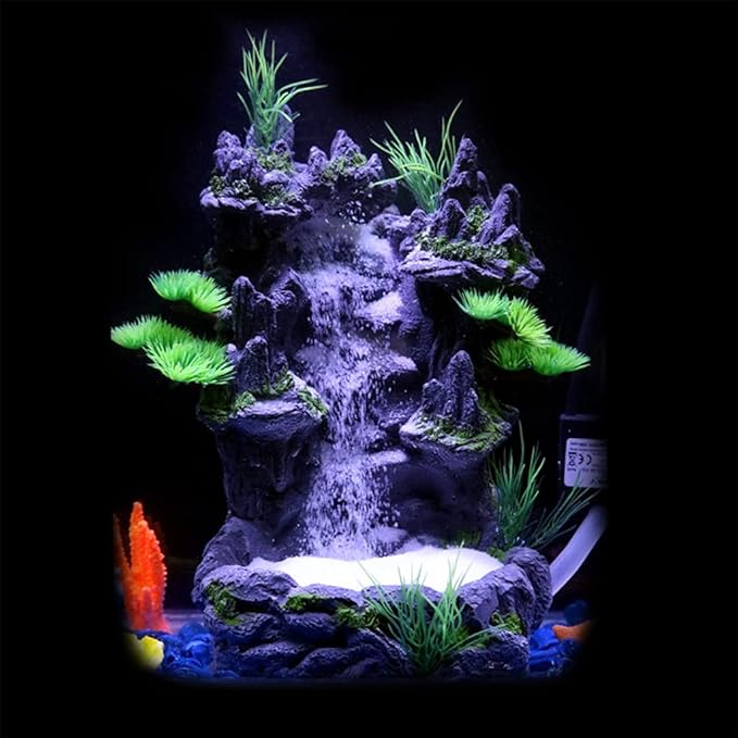 Mountain View Decor Rockery Landscape Rock Ornament with Trees Sand Waterfall Fish for Tank Decoration No Fade Easy to C Aquarium Waterfall Decorations