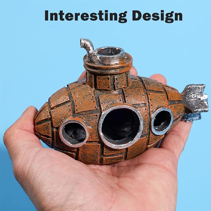 Resin Submarine Ornament: Safe Multi-Level Hideout + Spawning Caves for Aquariums, Boosts Cherry Shrimp Breeding Success, Protects Small Fish & Crabs (Fresh/Saltwater)
