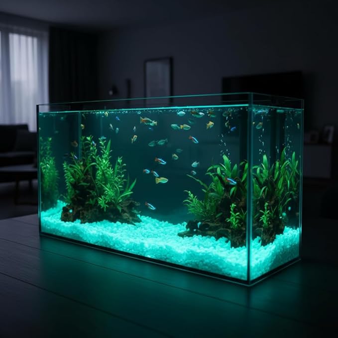 Shiny Stone Glow in The Dark Aquarium Neon Gravel Sand, Decorative Rocks for Fish Tank and Fairy Garden, Home Dec,305g/0.67lbs (5-8mm, Blue Green)