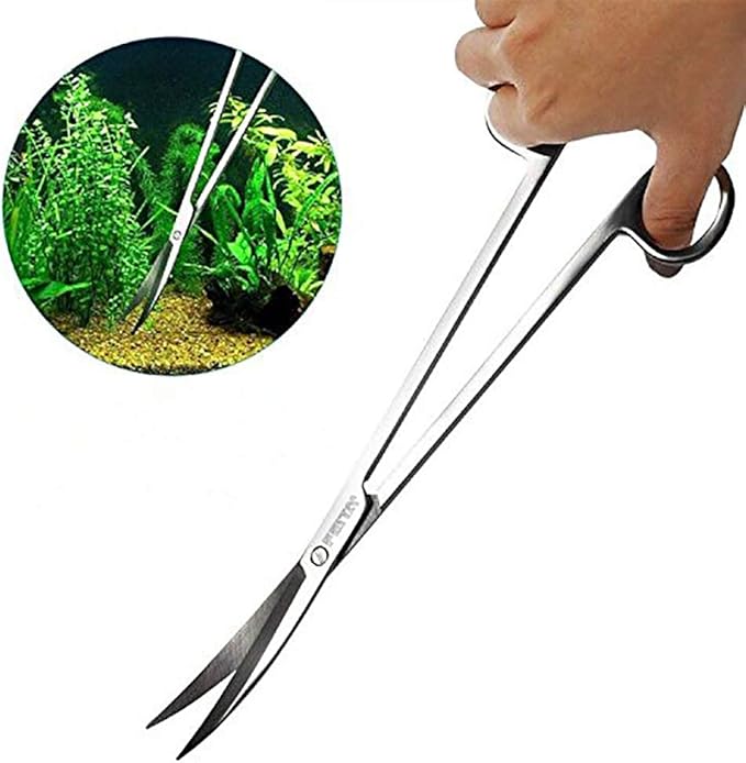 FEITA Aquarium Tweezer Set - Long Stainless Steel Curved & Straight Feeding Tweezers Scissors Maintenance Tools Kit (3 Pcs)
