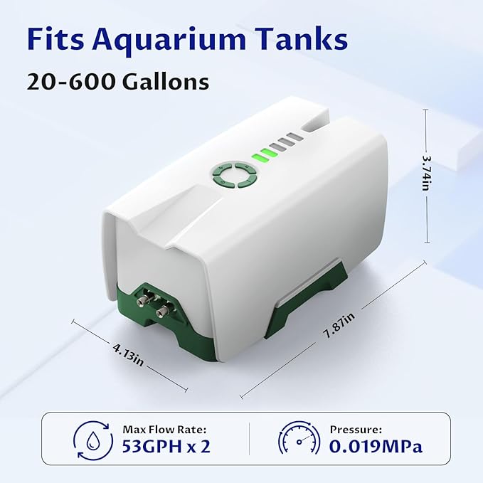 Ghosthorn Quiet AC/DC Aquarium Air Pump Battery Powered Aquarium Bubbler with 87 Hours Battery Life 2-Outlet Rechargeable Bait Aerator Adjustable Oxygen Pump, Power Outages and Emergency