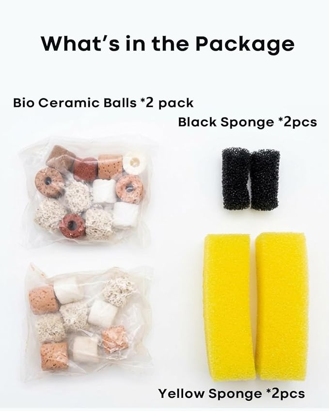 Wonderfactory 2 Pack G3 Filter Media Replacement, Sponge Ceramic Rings Bio Balls Media Biological Material Filtration 5 to 10 Gallon Fish Tank Small Aquarium