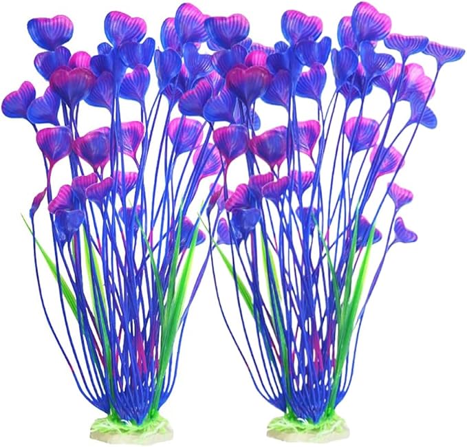 DSkoiph Artificial Plants Decoration Ornament for Fish Tank Aquarium Plastic Plants Tall 16 inch 2 Pack (Purple), PHCD761-4
