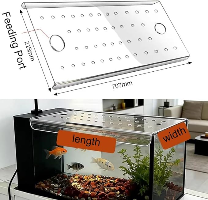 Rygcrud Acrylic Aquarium Top Cover, Square Canopy Fish Tank Hood with Feeding Port Anti-Jumping Panel to Avoiding Cat(70.7x21.5cm)