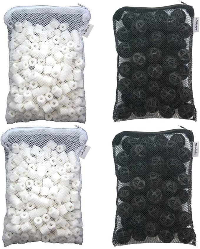 100 Bio Balls + 2 lbs Bio Ceramic Rings for Aquarium Fish Tank Pond Canister Filter