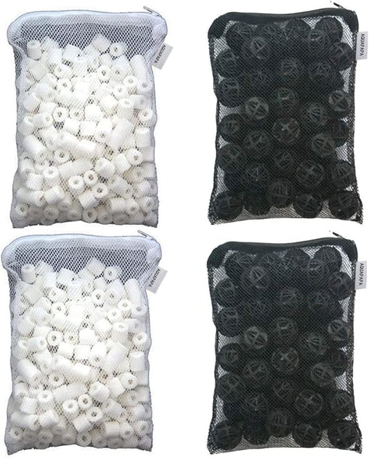 100 Bio Balls + 2 lbs Bio Ceramic Rings for Aquarium Fish Tank Pond Canister Filter