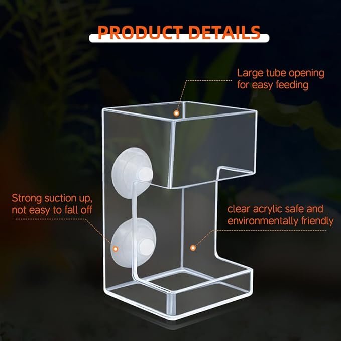 Acrylic Betta Fish Feeder for Aquarium, Square Feeding Ring Suction Cup with 1 Spoon, Transparent Aquarium Bird Shrimp Feeder (Square)
