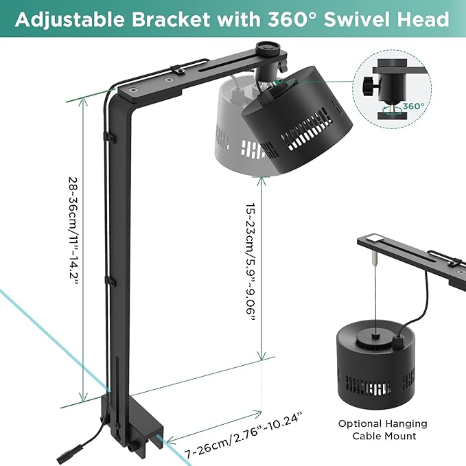Lominie Aquarium Lights Full Spectrum LED Fish Tank Light Clip on Aquarium Lamp 85W 6500k for Freshwater Refugium Cube Tank with Bracket