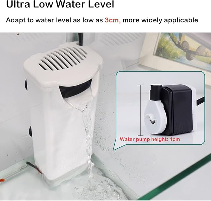Aquarium Filter Fish Tank Filter for Turtle Tanks, Reptiles, Amphibians, Frog, Cichlids, Newt or Fish Tank Waterfall Flow Water Clean Pump (White Filter)
