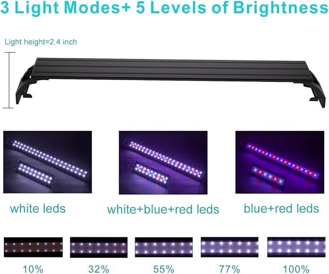 hygger 14W Full Spectrum Aquarium Light with Aluminum Alloy Shell Extendable Brackets, White Blue Red LEDs, External Controller, for Freshwater Fish Tank (18-24 inch)