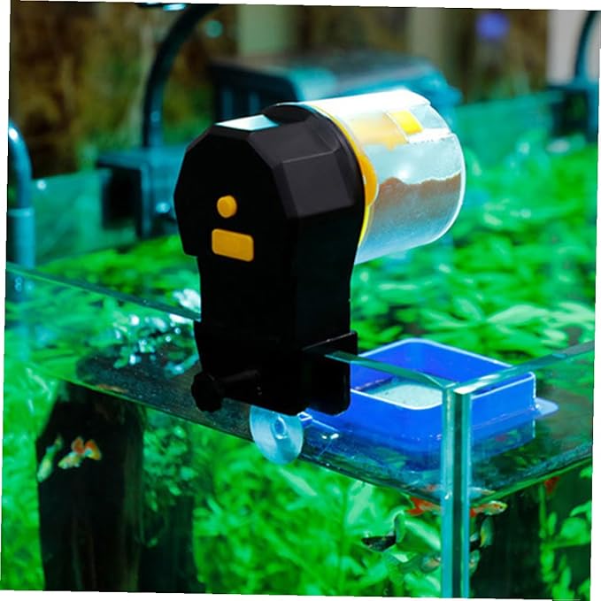 Toddmomy Automatic Fish Feeder for Aquarium and Turtle Feeder Adjustable Timer Dispenser Yellow Suitable for Vacation Feeding
