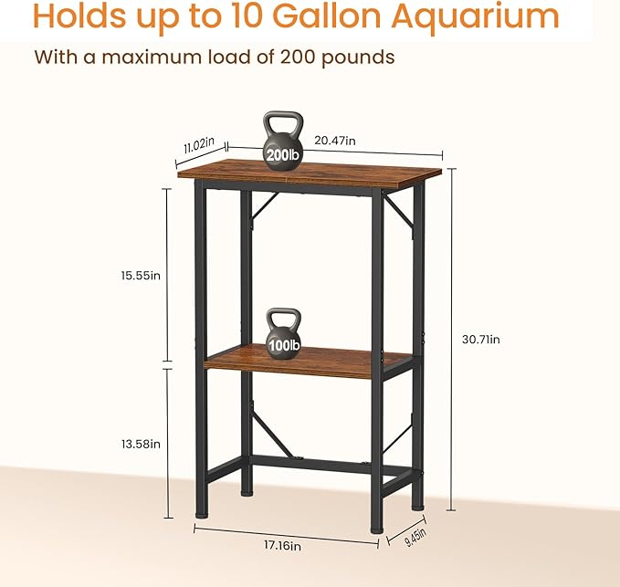 Snughome 10 Gallon Fish Tank Stand, Aquarium Stand 2-Tier Storage Shelves, Heavy Duty Terrarium Stand for Home Office Fish Tank Shelf, 20.47" L x 11.02" W x 30.7" H, Rustic Brown