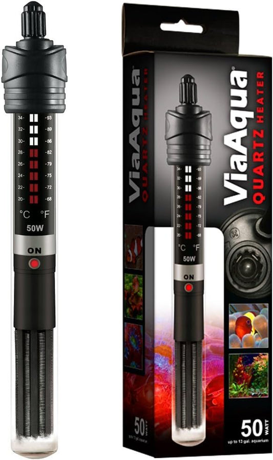 ViaAqua 50-Watt Quartz Glass Submersible Heater with Built-In Thermostat