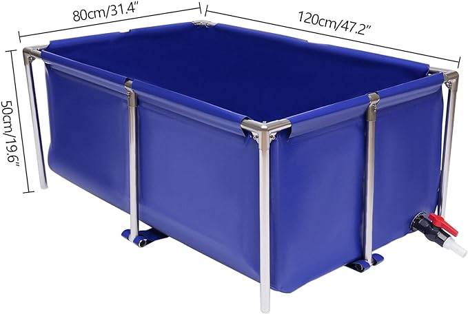 Canvas Fish Pond, Blue Cuboid Above Ground Pond, Aquarium Fish Water Tank Ornamental Swimming Pool Koi Breeding Pond w/Drain Valve, Foldable Water Storage Pond Large Outdoors Water Storage Tank