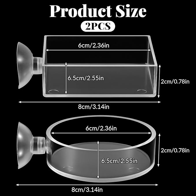 2Pcs Shrimp Feeding Dish, Aquarium Feeding Dish with Suction Cup Acrylic Fish Food Feeder for Freshwater and Saltwater Tanks Round and Square