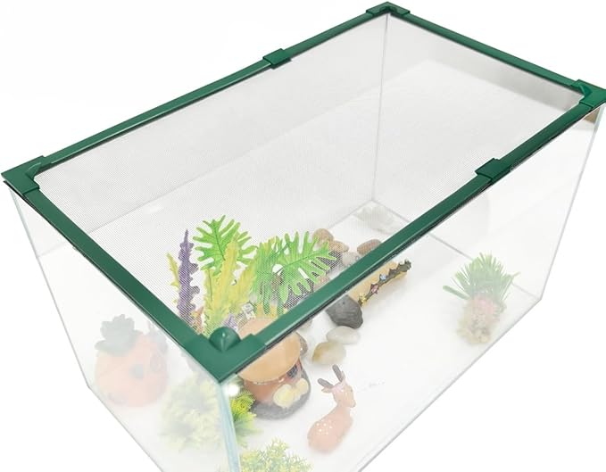 Magnetic Fish Tank Cover Green Frame Grey Fiberglass Mesh, DIY Fish Tank Lid Aquarium Lid for Preventing Fish from Jumping Out and Reptile Escaping Adjustable Size Fit Tank Size Max 35''X19''