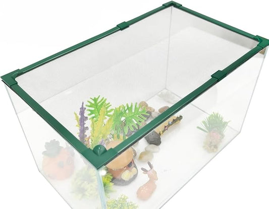 Magnetic Fish Tank Cover Green Frame Grey Fiberglass Mesh, DIY Fish Tank Lid Aquarium Lid for Preventing Fish from Jumping Out and Reptile Escaping Adjustable Size Fit Tank Size Max 35''X19''