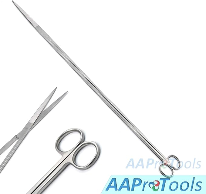 Fish Aquarium Cleaner 5 Pcs Set 18" Kelly Scissors, Tweeezers and Sand Flattener Extra Long Handle Stainless Steel Instruments