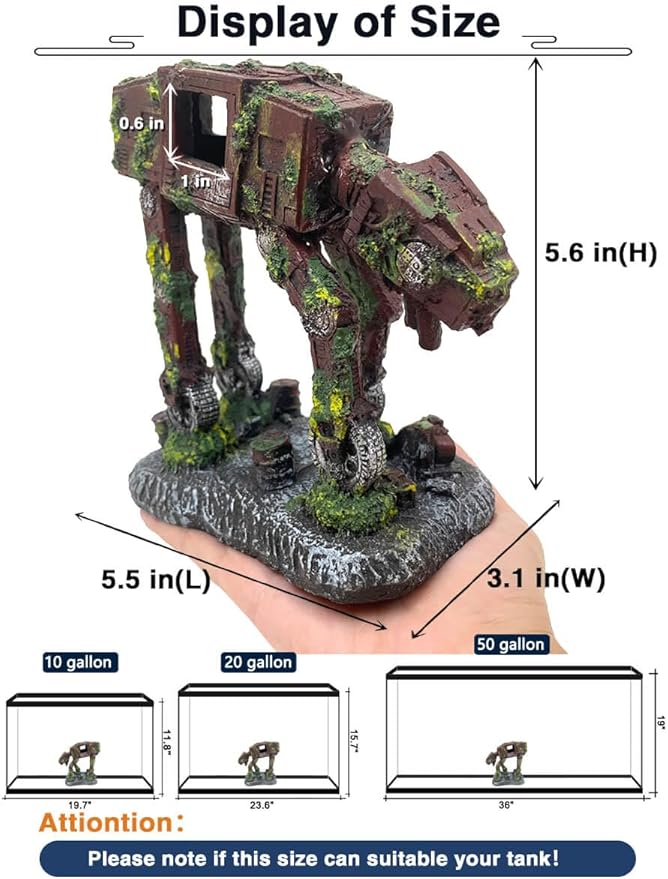 Fish Tank Decoration,Star Wars Aquarium Accessories,Small Aquarium Decor for Betta N Goldfish Hideouts Cave Hide Ornament Design for 3-10 Gallon,Alien Fish Robot Tank Decor for Hide N Play