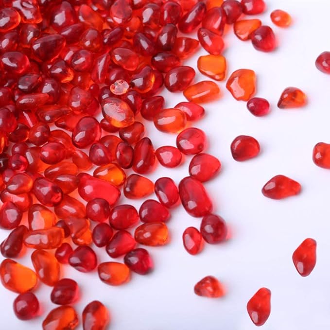 KISEER Clear Glass Stone Bulk 1 LB Glass Beads Gems Marbles Pebbles Gravel Rock for Aquarium, Fish Tank, Garden, Vase Fillers, Succulent Plants Decor (Red)