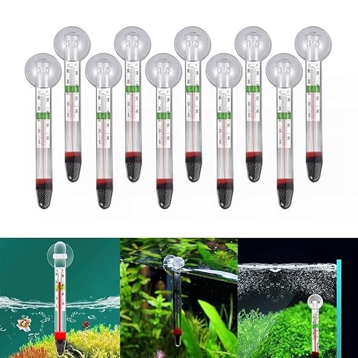 Minhe Aquarium Thermometer Set of 10 with Clear Temperature Display, Secure Suction Cup, and Double Layer Glass, Suitable for Fish Tanks and Turtle Habitats