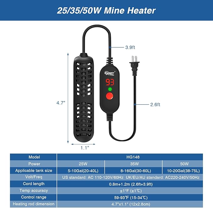 hygger 35W Small Aquarium Heater, Betta Fish Tank Heater with Adjustable Temperature External Controller and Over-Temperature Protection, for 8-16 Gallons Freshwater & Saltwater Fish Tank Turtle Tank