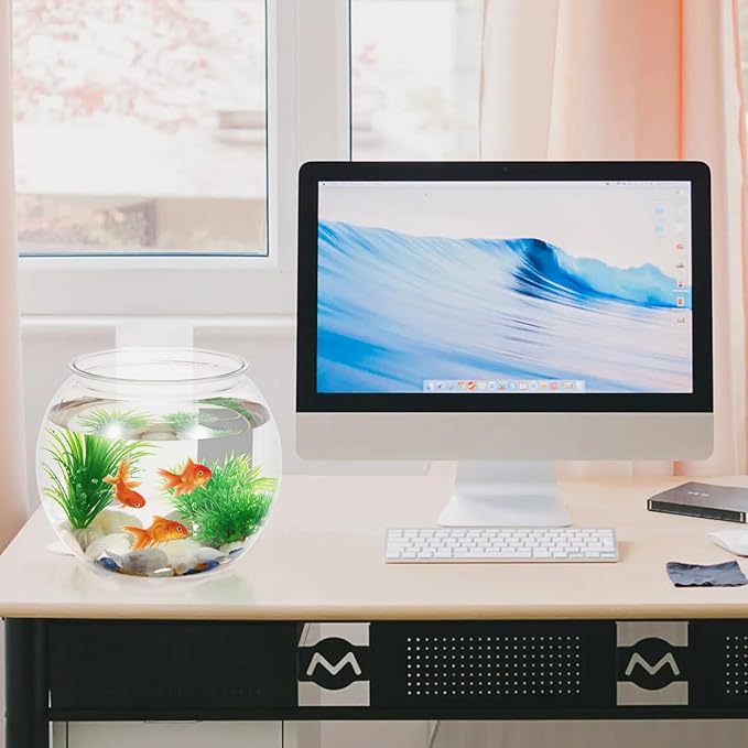 balacoo Clear Round Desktop Fish Tank 8.66X8.66X6.88In Plastic Fish Bowl Aquarium for Goldfish Turtles Hydroponic Plants Home Office Decor